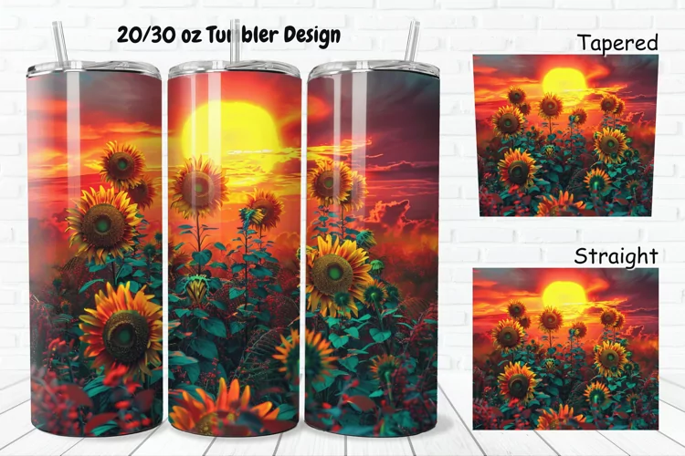 3D Sunflowers Sunset 20/30oz Skinny Tumbler