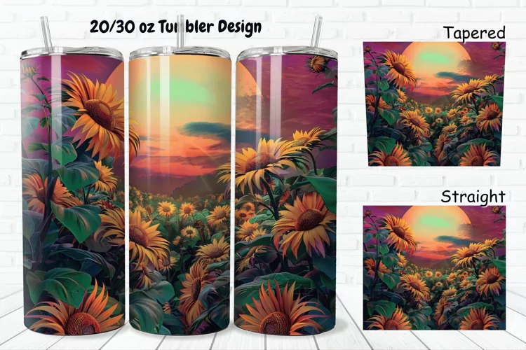 3D Sunflowers Sunset 20/30oz Skinny Tumbler