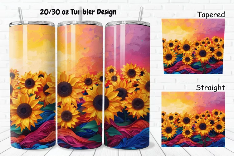 3D Sunflowers Sunset 20/30oz Skinny Tumbler
