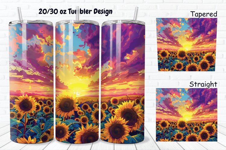 3D Sunflowers Sunset 20/30oz Skinny Tumbler example image 1