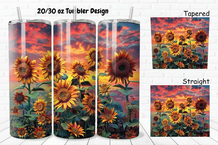 3D Sunflowers Sunset 20/30oz Skinny Tumbler