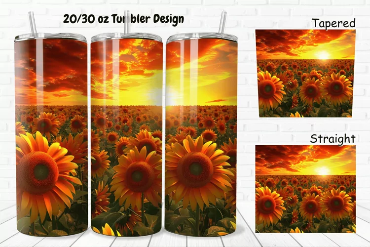 3D Sunflowers Sunset 20/30oz Skinny Tumbler