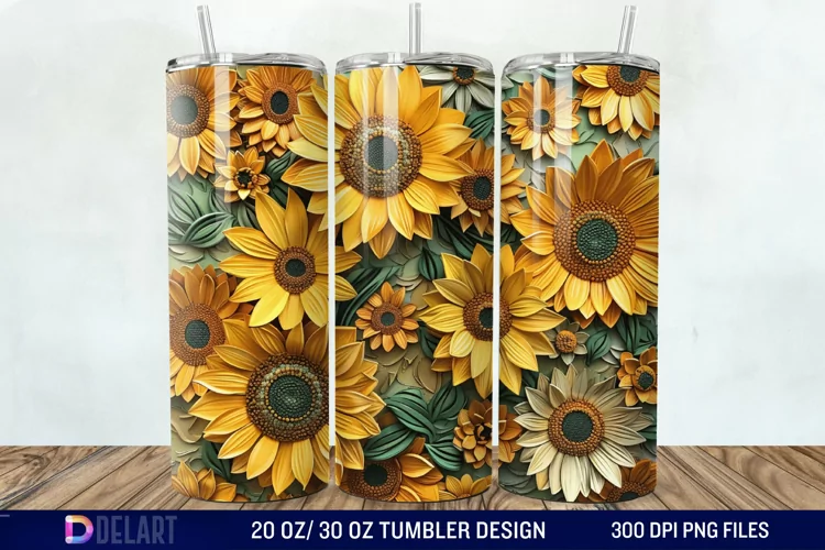 3D Sunflowers Tumbler Wrap