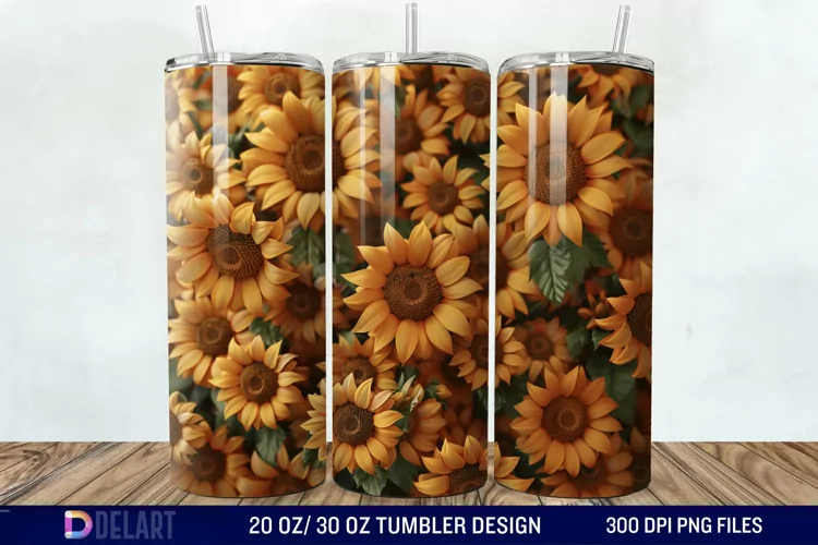 3D Sunflowers Tumbler Wrap