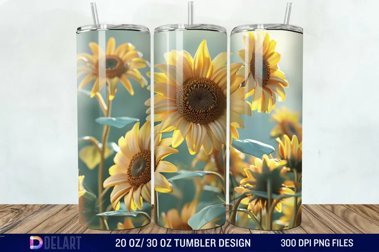 3D Sunflowers Tumbler Wrap