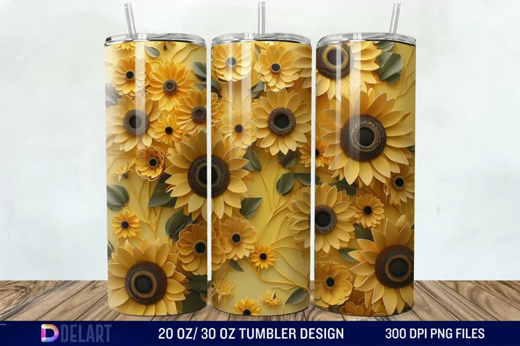 3D Sunflowers Tumbler Wrap