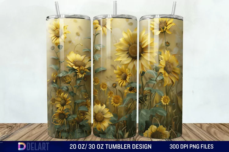 3D Sunflowers Tumbler Wrap