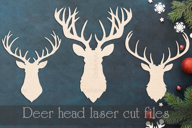 Deer head laser cut files, Reindeer head antlers silhouettes
