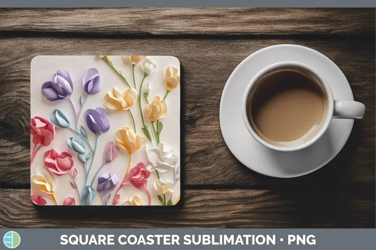 3D Sweet Pea Square Coaster | Sublimation Coaster Designs