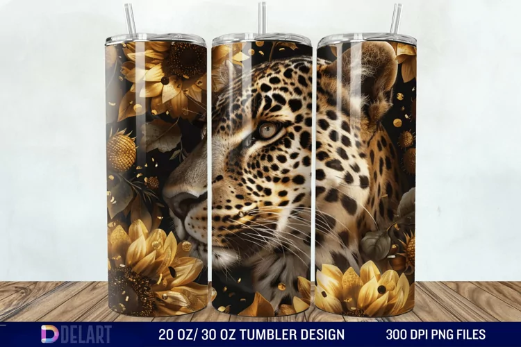 3D Tiger Sunflowers Tumbler Wrap