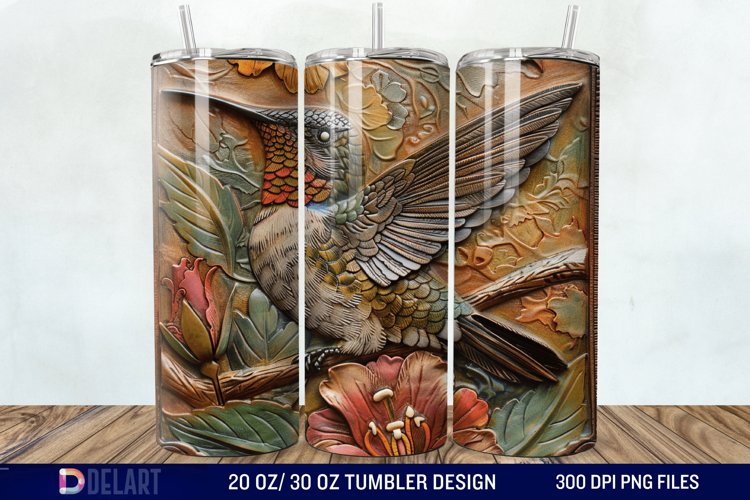 3D Tooled Leather Hummingbird Tumbler Wrap example image 1