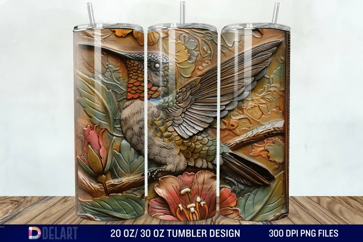 3D Tooled Leather Hummingbird Tumbler Wrap