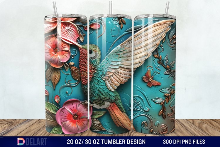 3D Tooled Leather Hummingbird Tumbler Wrap example image 1