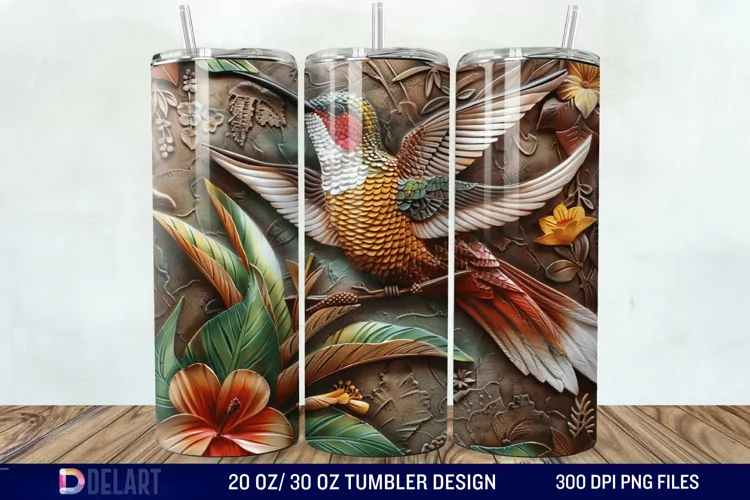 3D Tooled Leather Hummingbird Tumbler Wrap