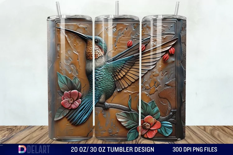 3D Tooled Leather Hummingbird Tumbler Wrap