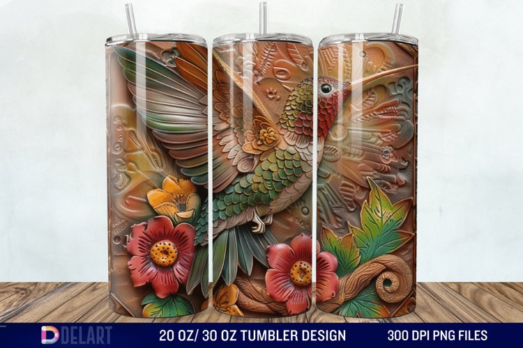 3D Tooled Leather Hummingbird Tumbler Wrap example image 1