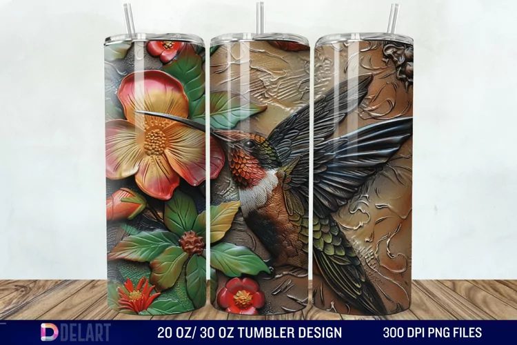 3D Tooled Leather Hummingbird Tumbler Wrap
