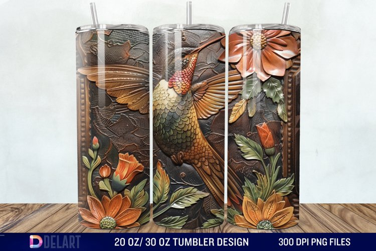 3D Tooled Leather Hummingbird Tumbler Wrap example image 1