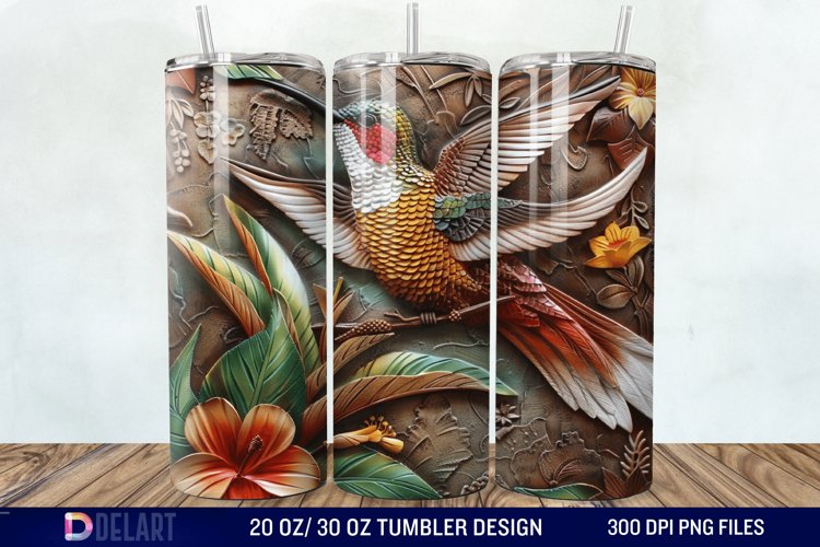 3D Tooled Leather Hummingbird Tumbler Wrap example image 1