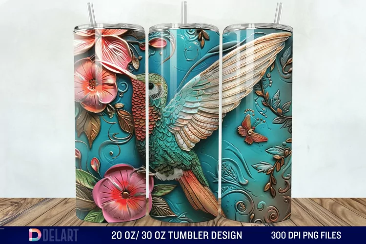 3D Tooled Leather Hummingbird Tumbler Wrap
