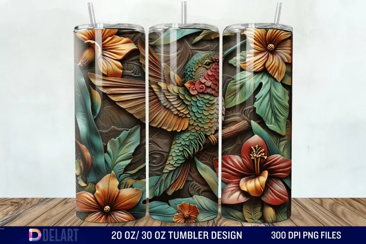 3D Tooled Leather Hummingbird Tumbler Wrap
