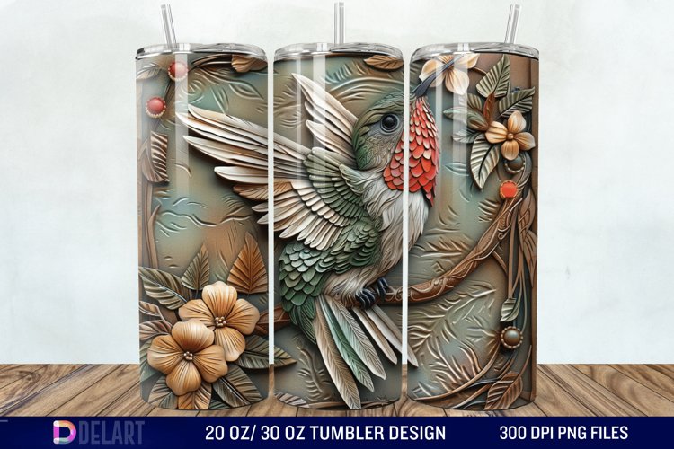 3D Tooled Leather Hummingbird Tumbler Wrap example image 1