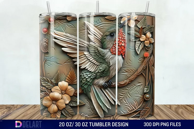 3D Tooled Leather Hummingbird Tumbler Wrap