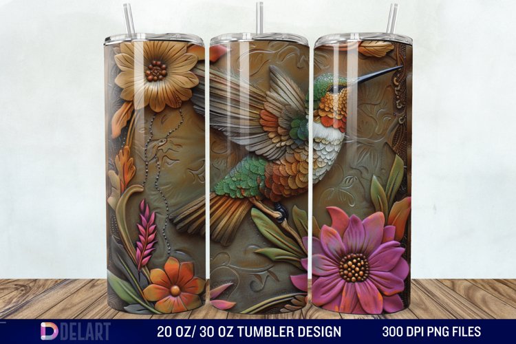 3D Tooled Leather Hummingbird Tumbler Wrap