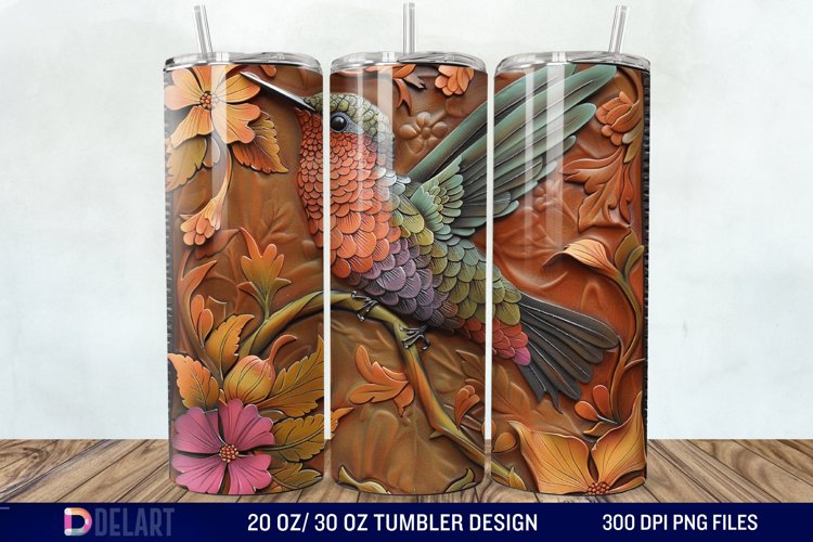 3D Tooled Leather Hummingbird Tumbler Wrap example image 1