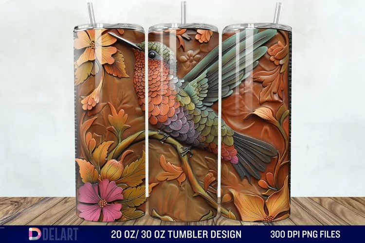 3D Tooled Leather Hummingbird Tumbler Wrap