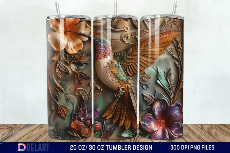 3D Tooled Leather Hummingbird Tumbler Wrap
