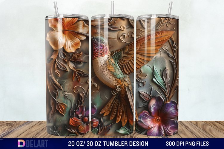 3D Tooled Leather Hummingbird Tumbler Wrap example image 1