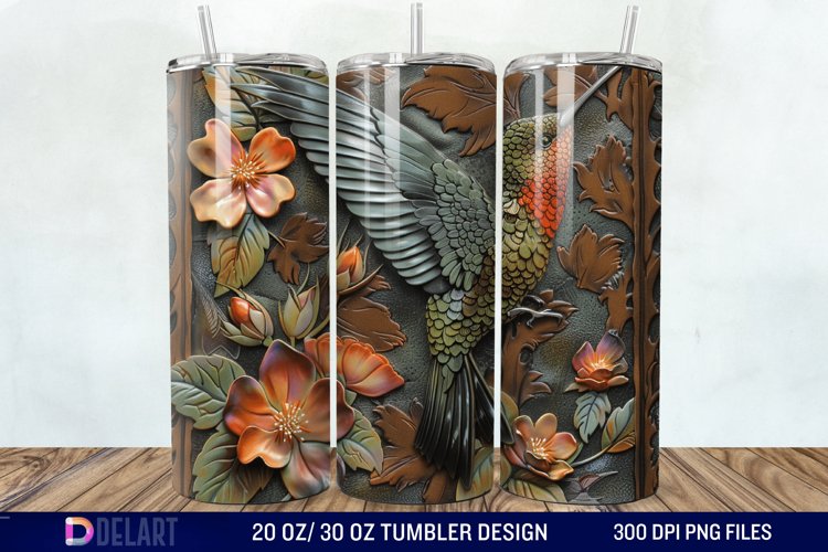 3D Tooled Leather Hummingbird Tumbler Wrap example image 1