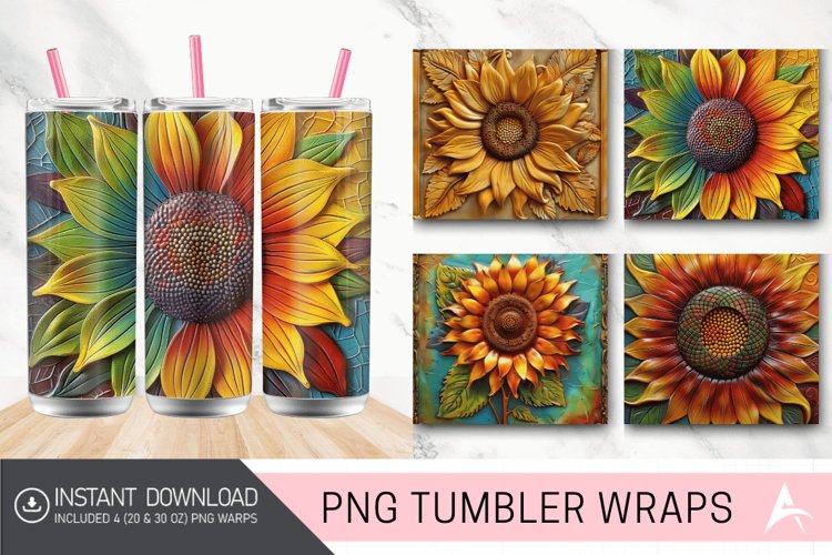 3D tooled leather sunflower Tumbler Wrap example image 1