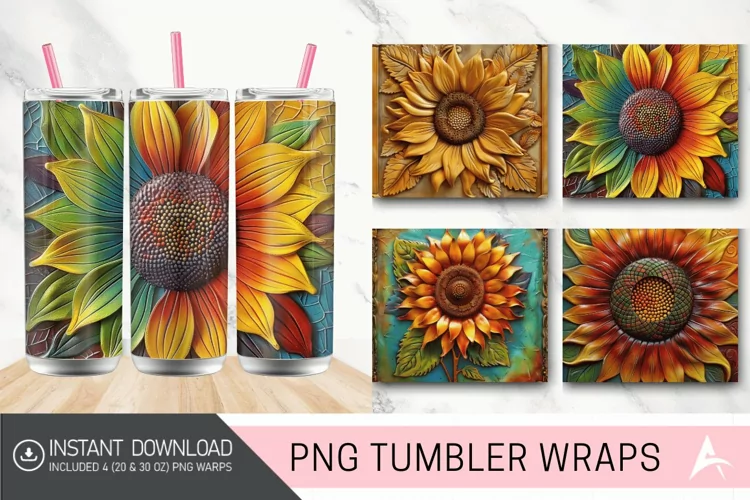 3D tooled leather sunflower Tumbler Wrap