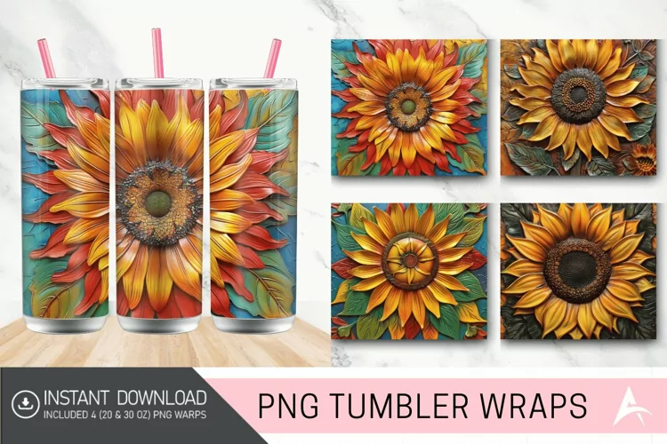 3D tooled leather sunflower Tumbler Wrap