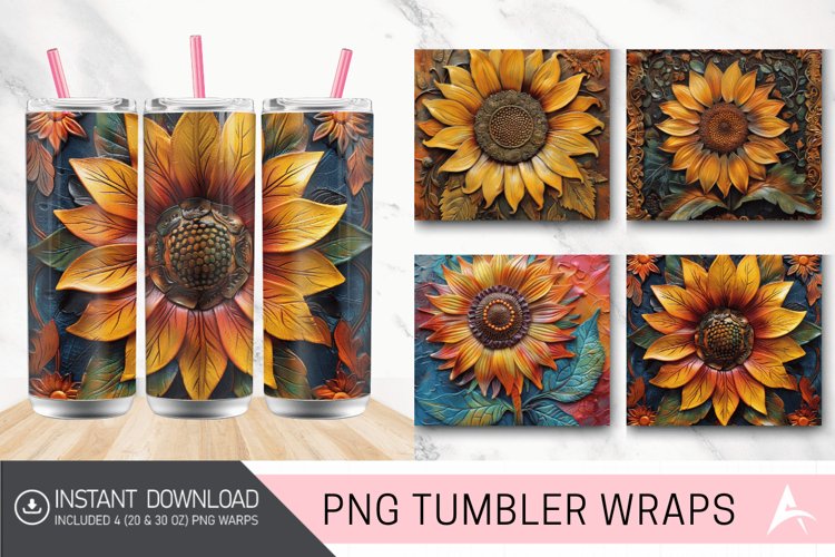 3D tooled leather sunflower Tumbler Wrap example image 1