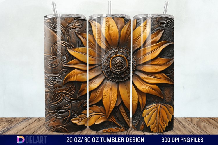 3D Tooled Leather Sunflower Tumbler Wrap example image 1