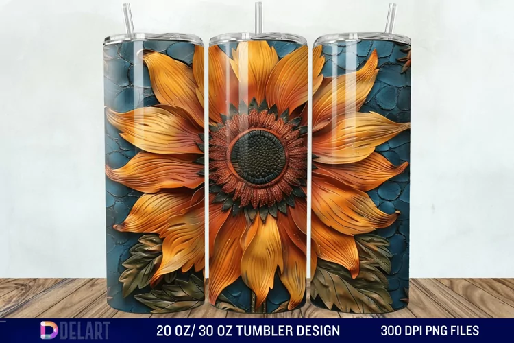 3D Tooled Leather Sunflower Tumbler Wrap