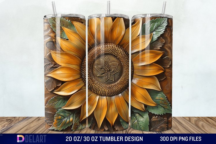 3D Tooled Leather Sunflower Tumbler Wrap example image 1