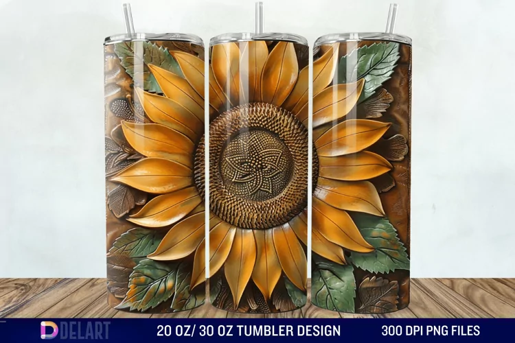 3D Tooled Leather Sunflower Tumbler Wrap