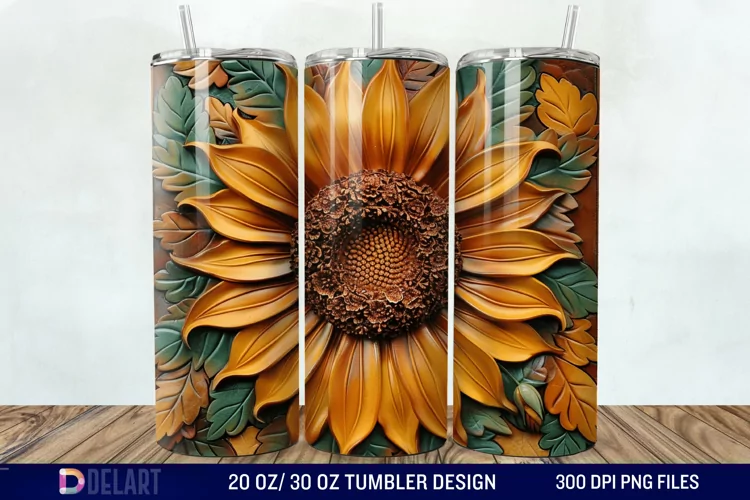 3D Tooled Leather Sunflower Tumbler Wrap