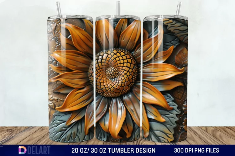3D Tooled Leather Sunflower Tumbler Wrap