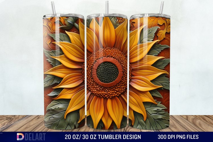 3D Tooled Leather Sunflower Tumbler Wrap example image 1