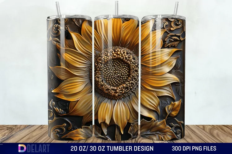 3D Tooled Leather Sunflower Tumbler Wrap