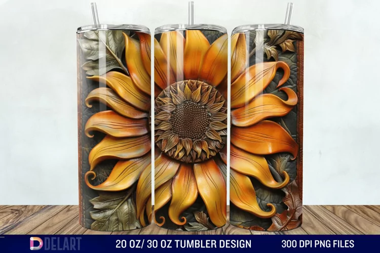 3D Tooled Leather Sunflower Tumbler Wrap