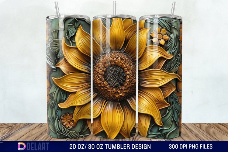 3D Tooled Leather Sunflower Tumbler Wrap example image 1