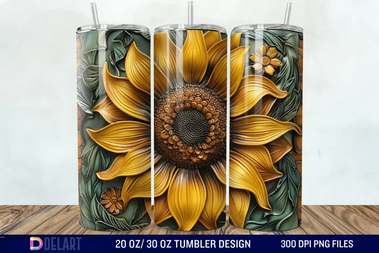 3D Tooled Leather Sunflower Tumbler Wrap