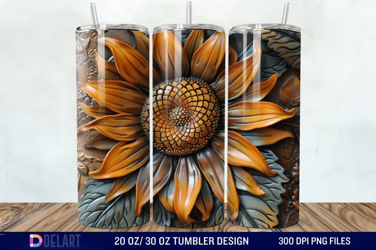 3D Tooled Leather Sunflower Tumbler Wrap example image 1