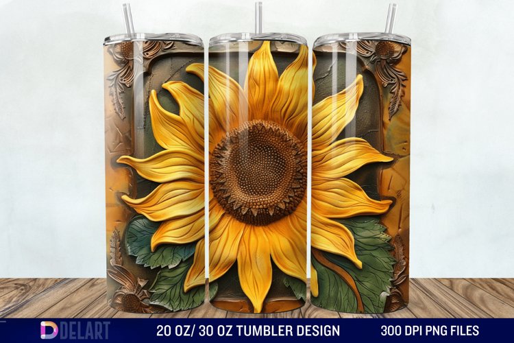 3D Tooled Leather Sunflower Tumbler Wrap example image 1